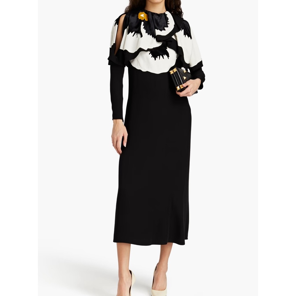 VALENTINO GARAVANI runway 
Cape-effect silk-crepe and velvet midi dress